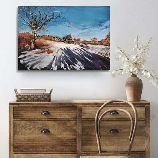 A festményen a téli Bakony látható